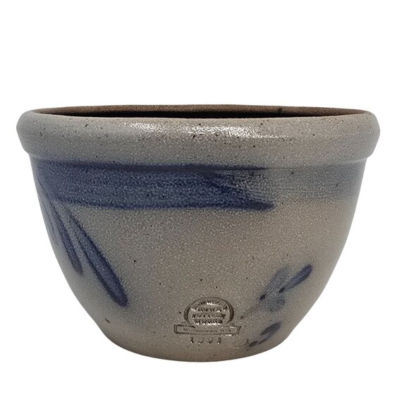 Handcrafted Stoneware Mixing Bowl 5" Small Blue Floral Rowe Pottery Works 1991 - Picture 1 of 12